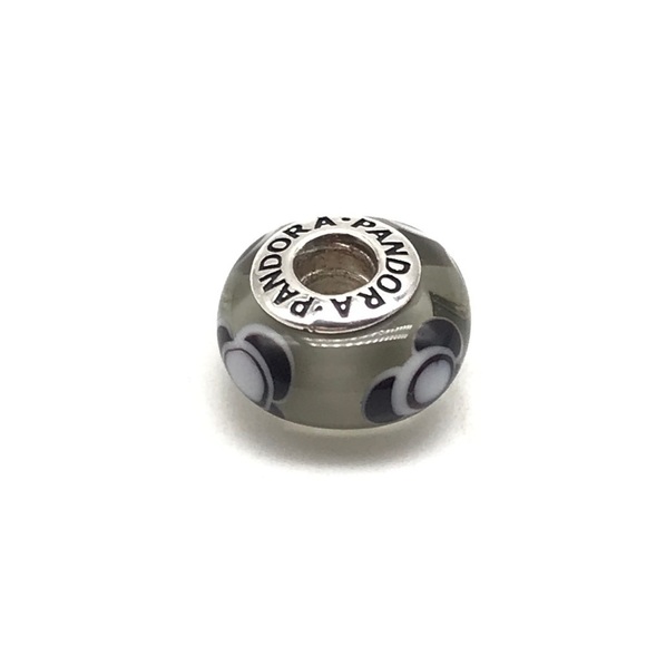 Pandora Gray Floral Murano Glass Charm - Picture 2 of 4